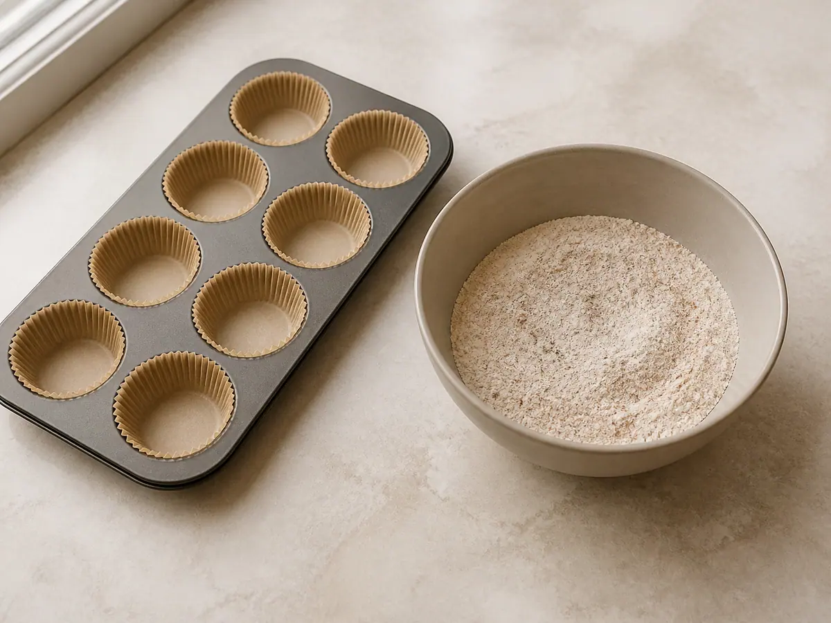 Dry ingredients whisked for savory cottage cheese breakfast muffins