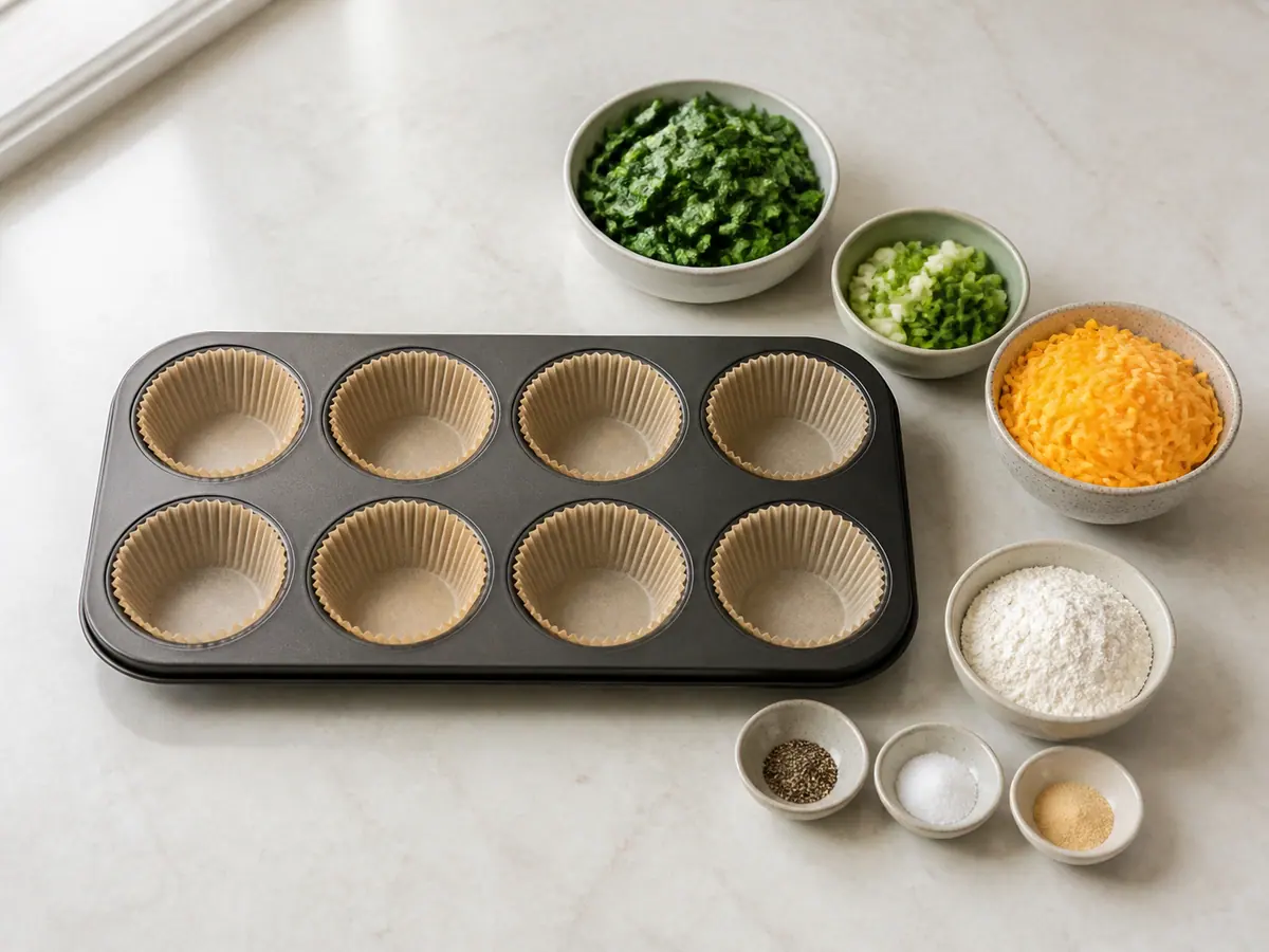 Prepared ingredients for savory cottage cheese breakfast muffins