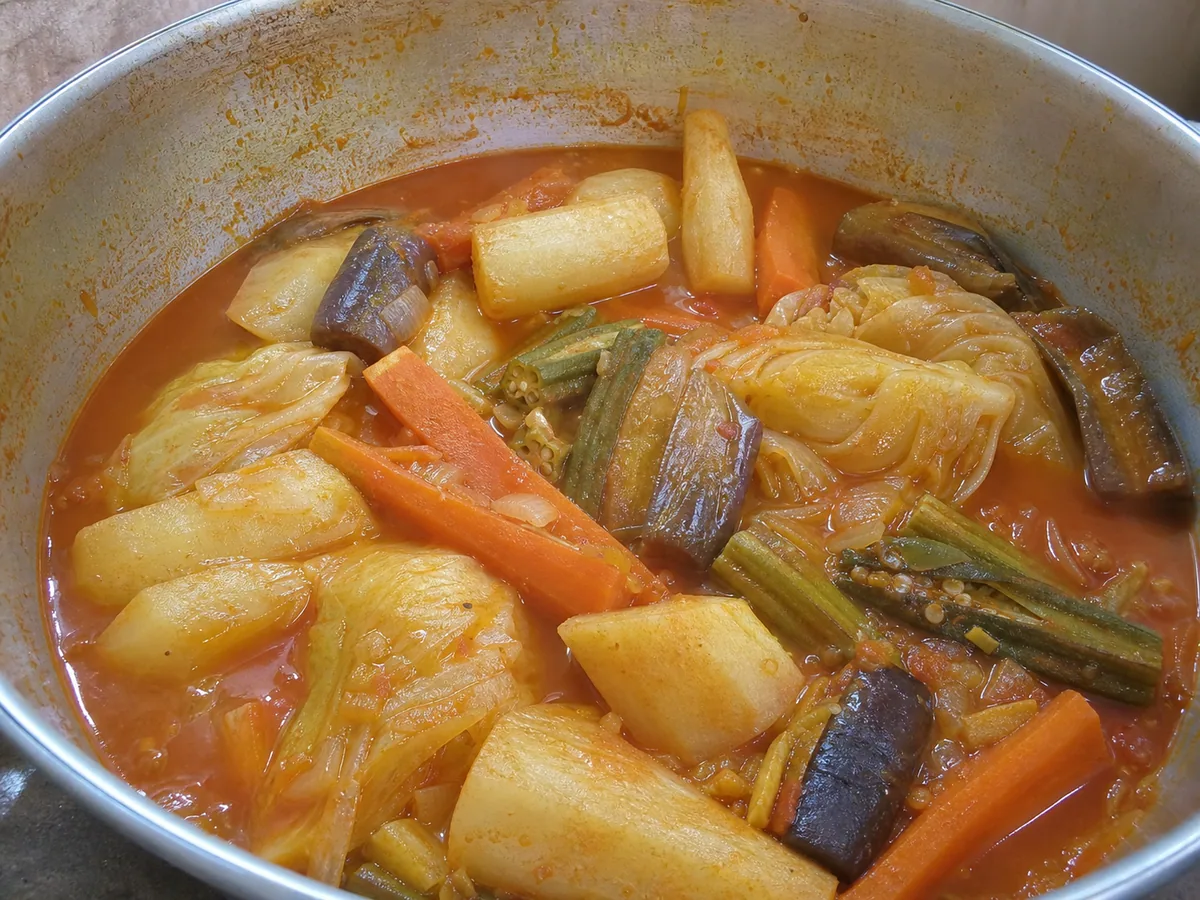 Cozimento dos legumes em etapas