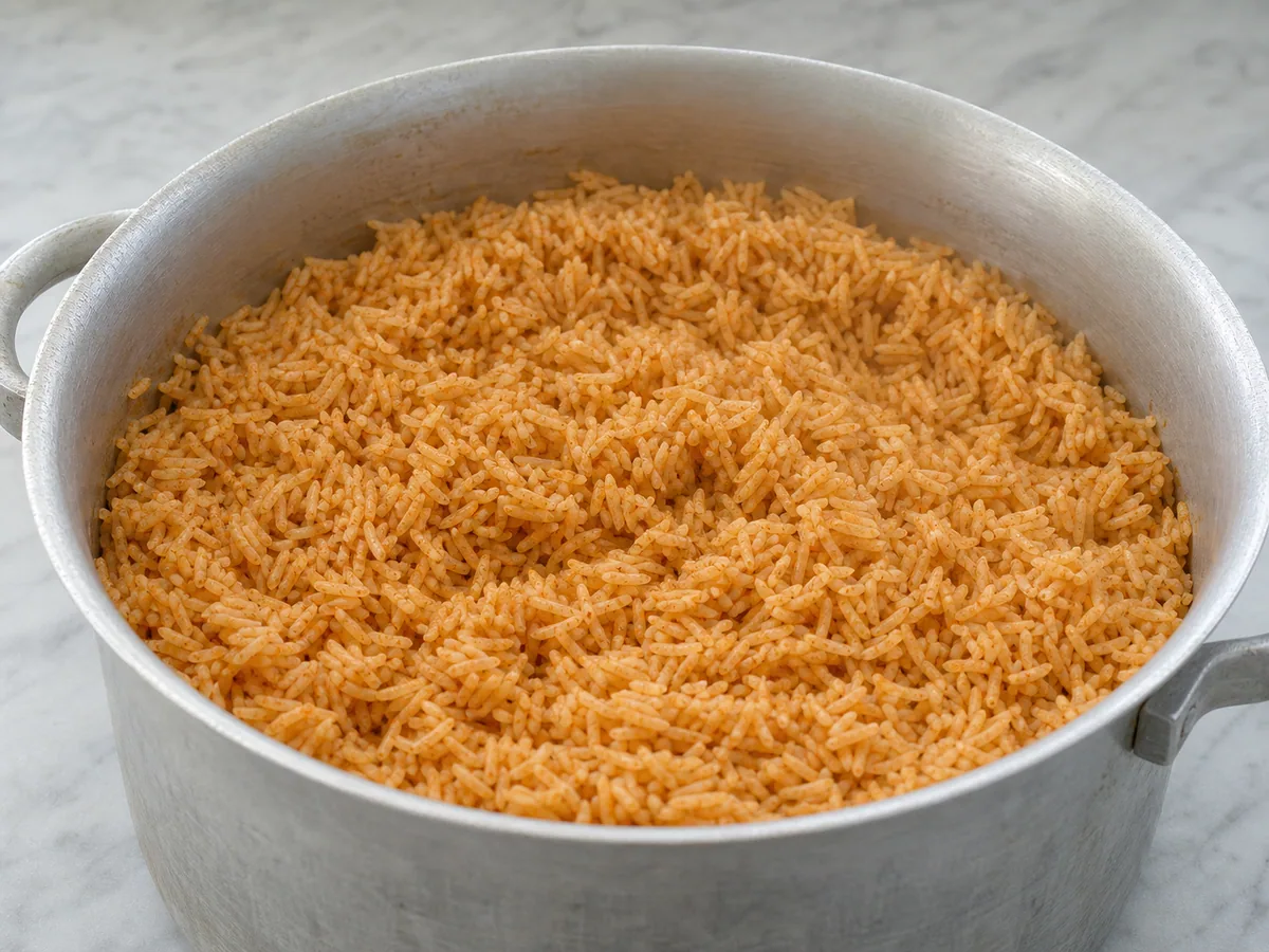 Arroz quebrado vermelho de tomate soltinho depois do descanso para o thiéboudienne senegalês