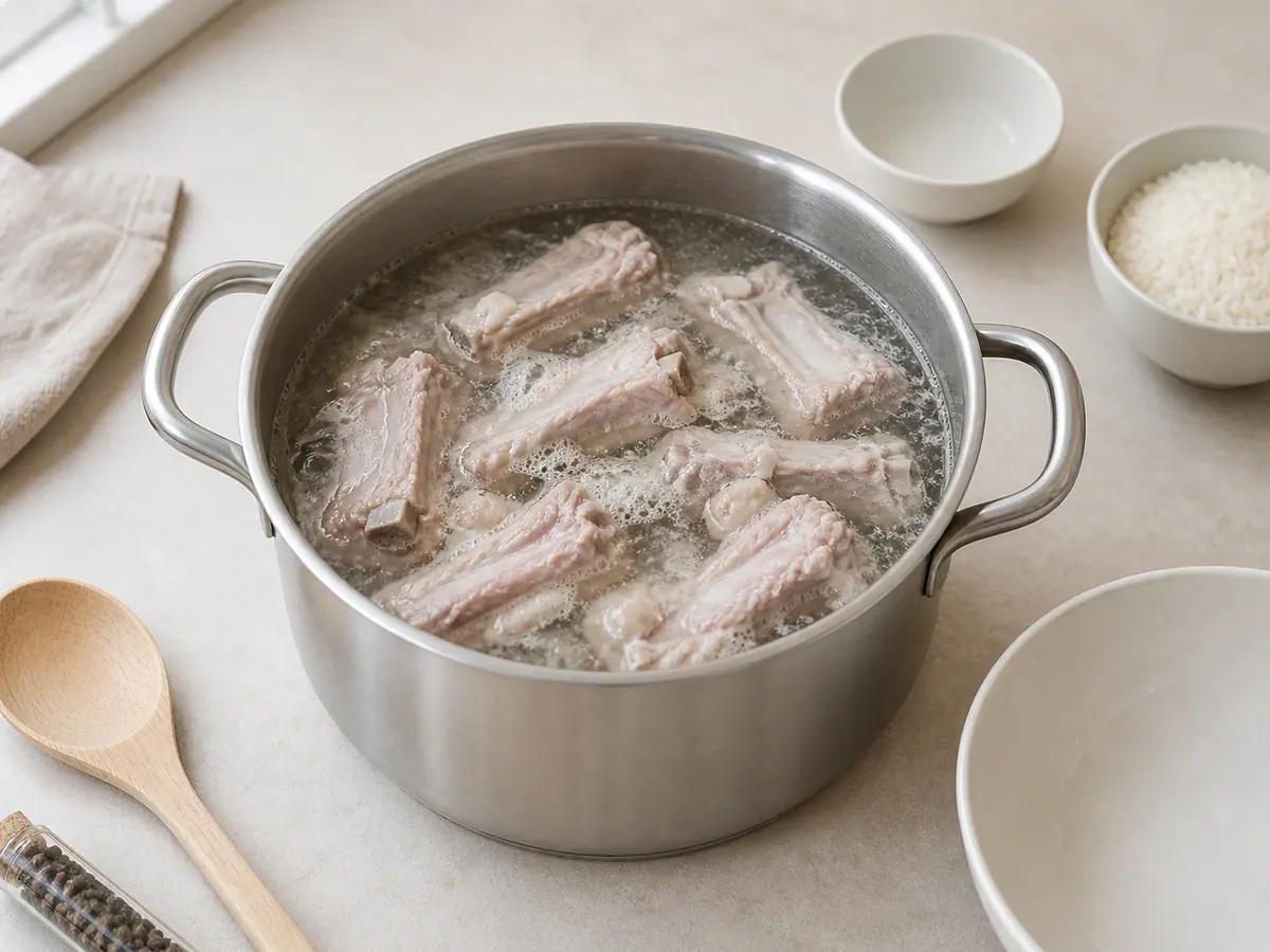 Blanch and clean the ribs