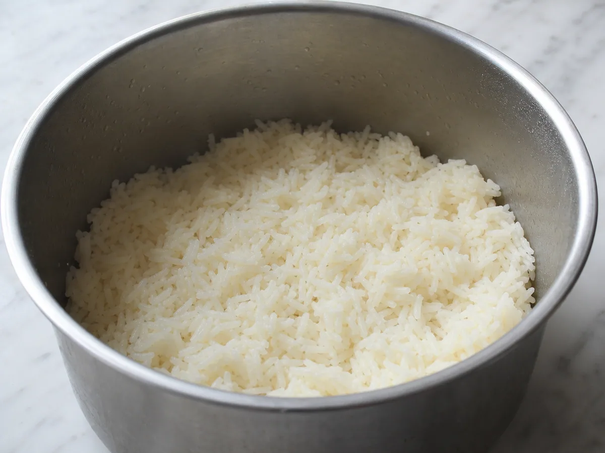 Tender separate Hainanese arroz con pollo grains after resting y fluffing