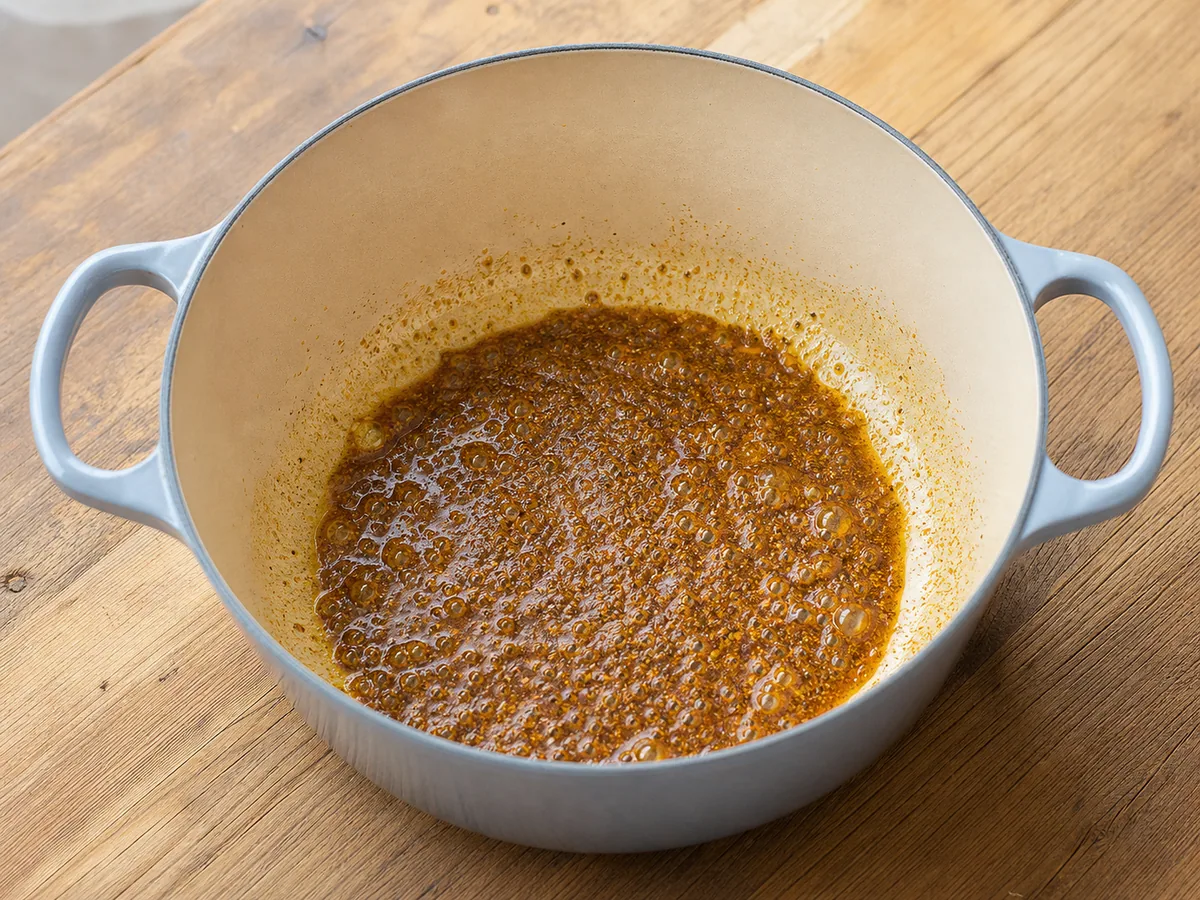 Soft onion and garlic coated with bloomed spices for South African bobotie