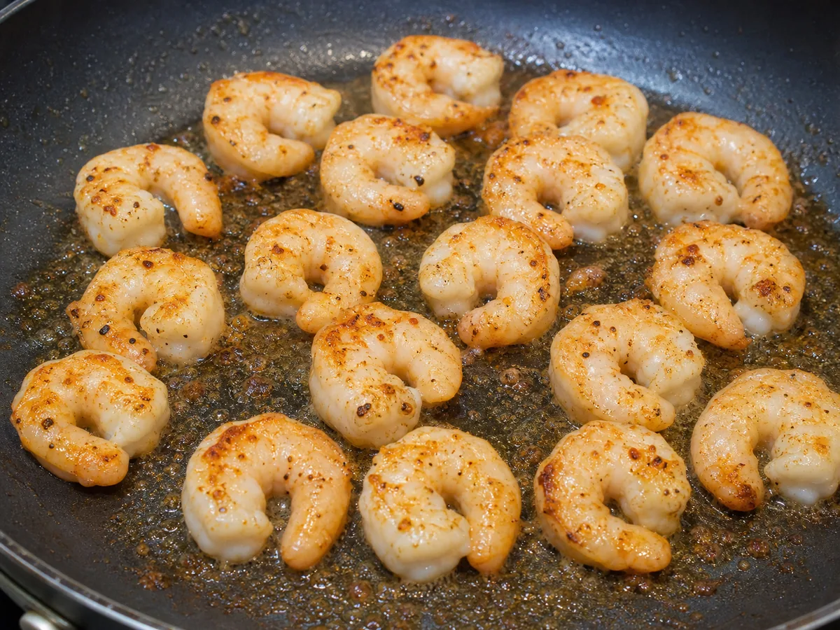 Sear the shrimp safely during preparation