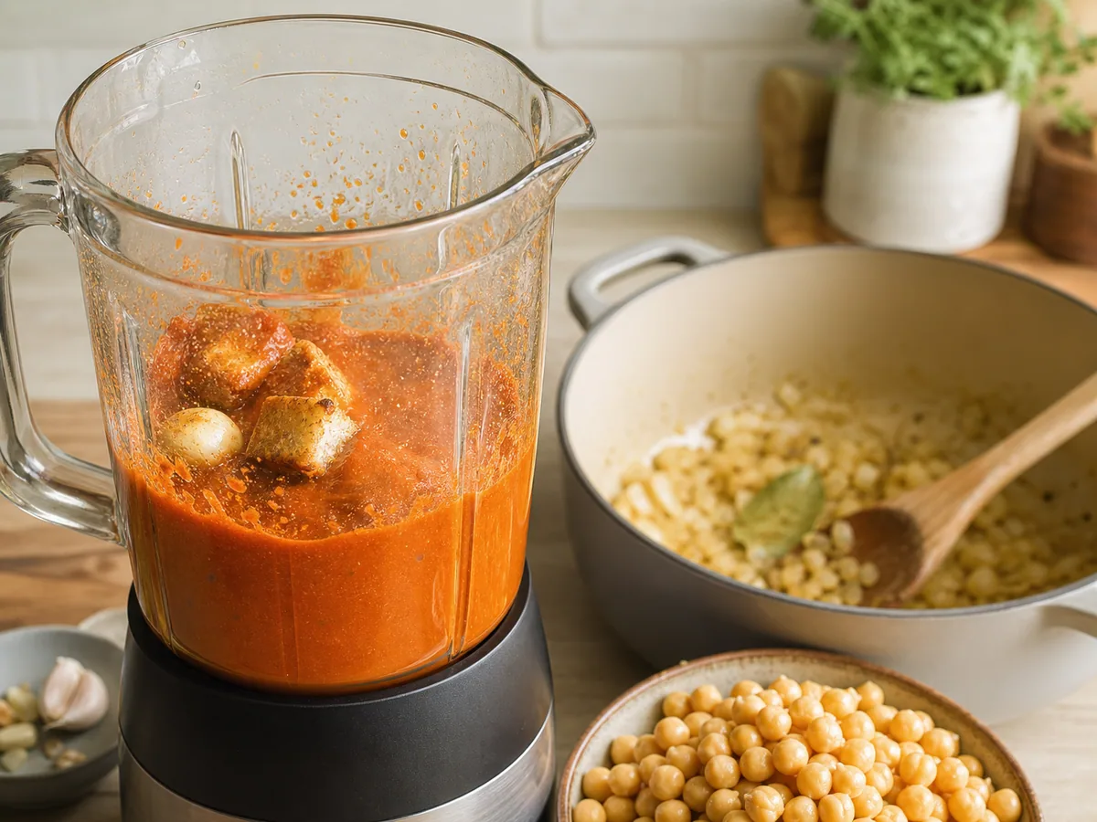 Blend the sauce and add the chickpeas during preparation