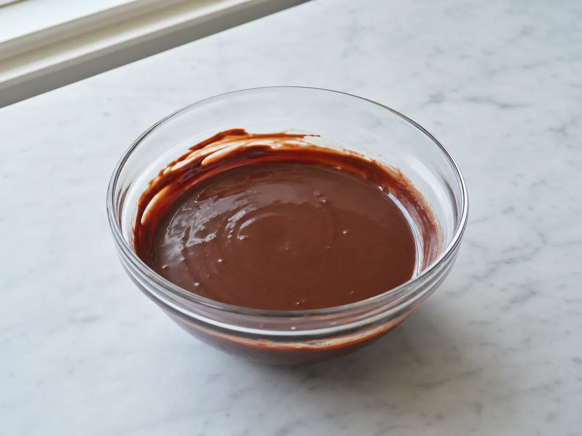 Chocolate espesso ao estilo espanhol, brilhante, cobrindo um batedor na panela