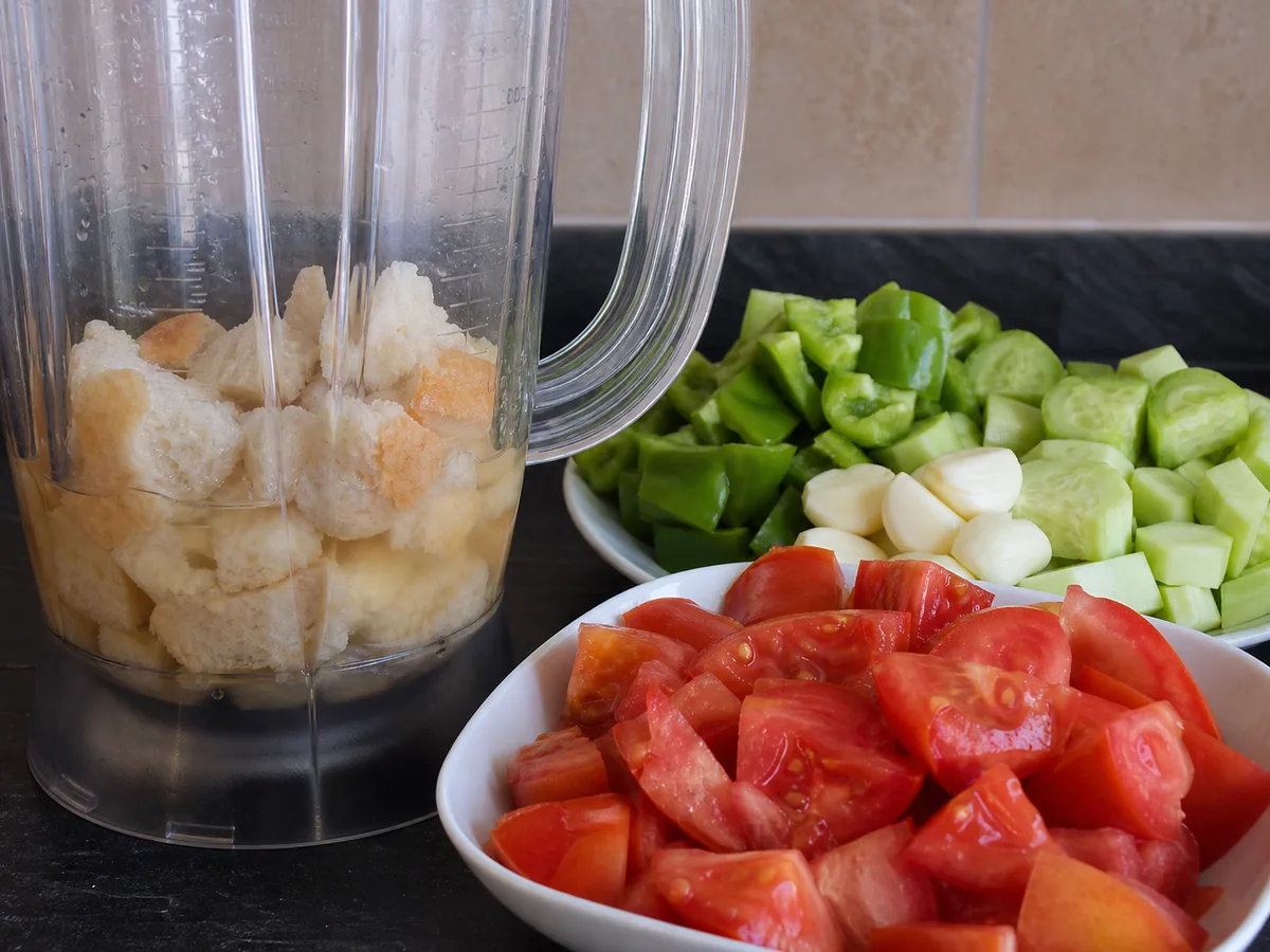 Soften the bread and prepare the vegetables during preparation