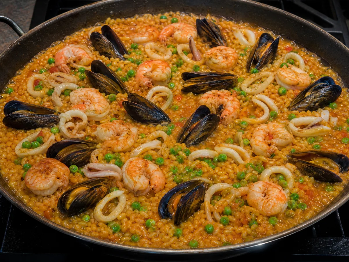 Añade los mariscos y termina la cocción durante la preparación