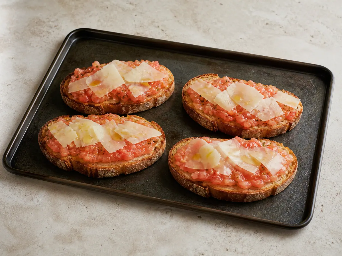 Finished Spanish tomato Manchego breakfast toasts