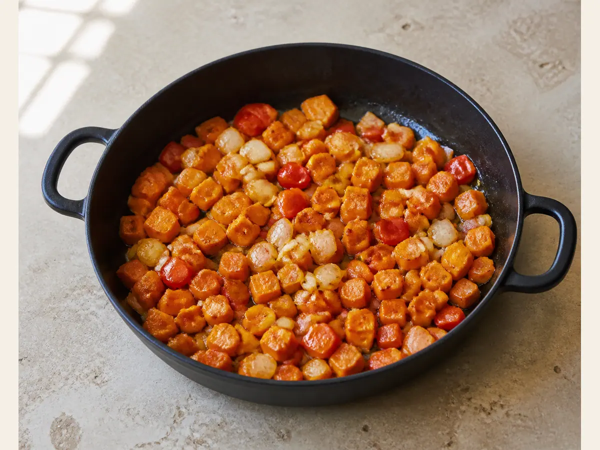 Cook the pepper and onion