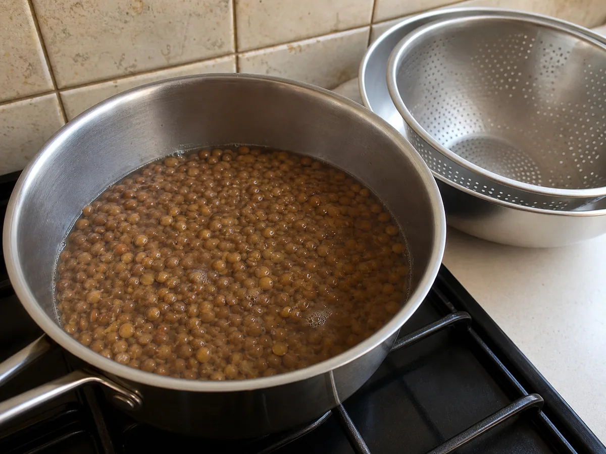 Cozinhe parcialmente as lentilhas durante o preparo