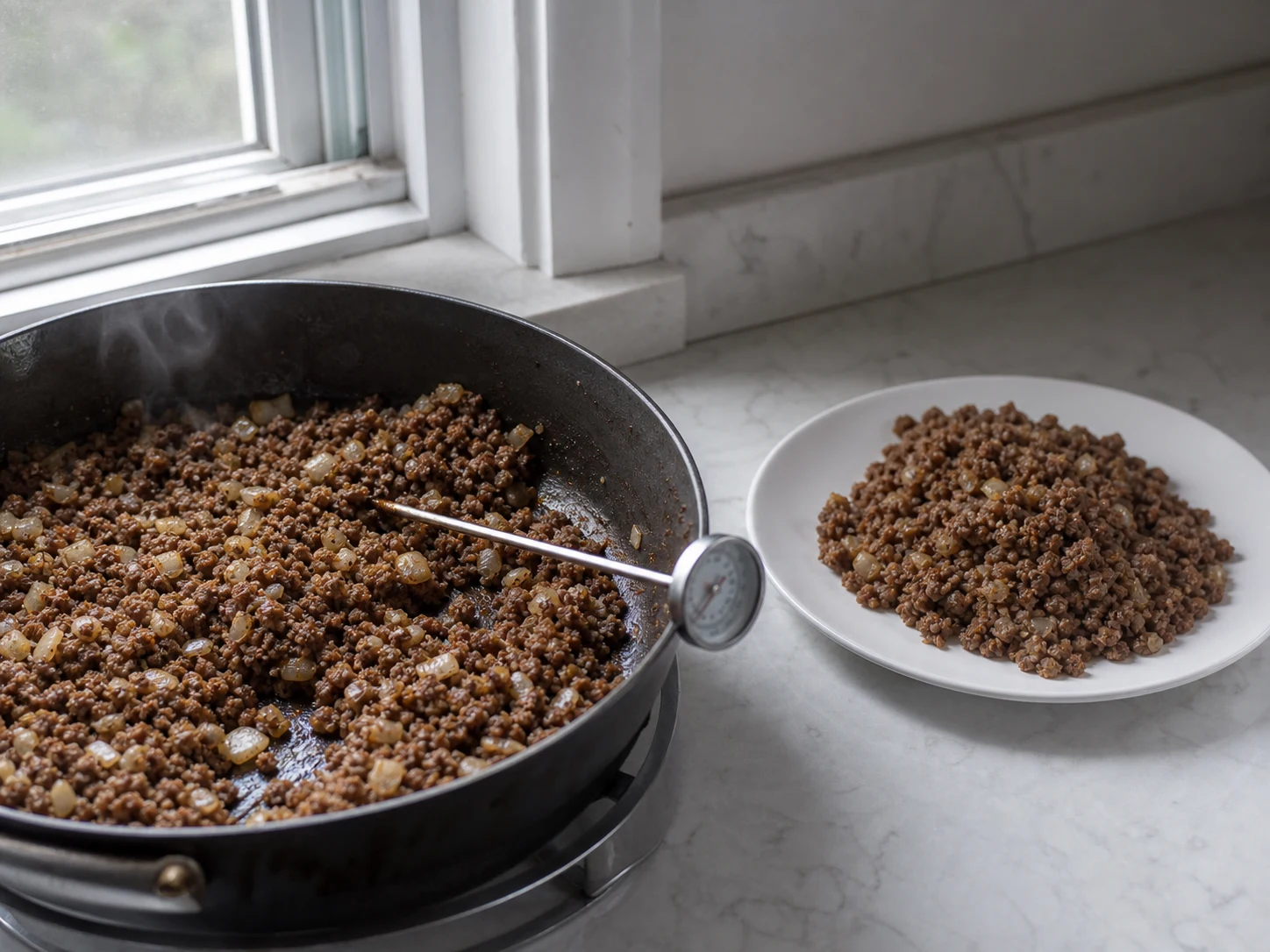 Fully cooked and cooled spiced beef filling for Syrian shish barak