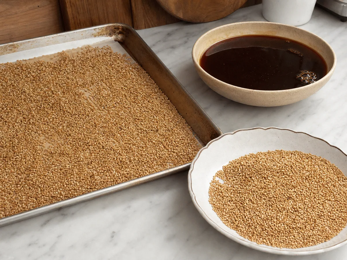 Toast the sesame and prepare the coating during preparation