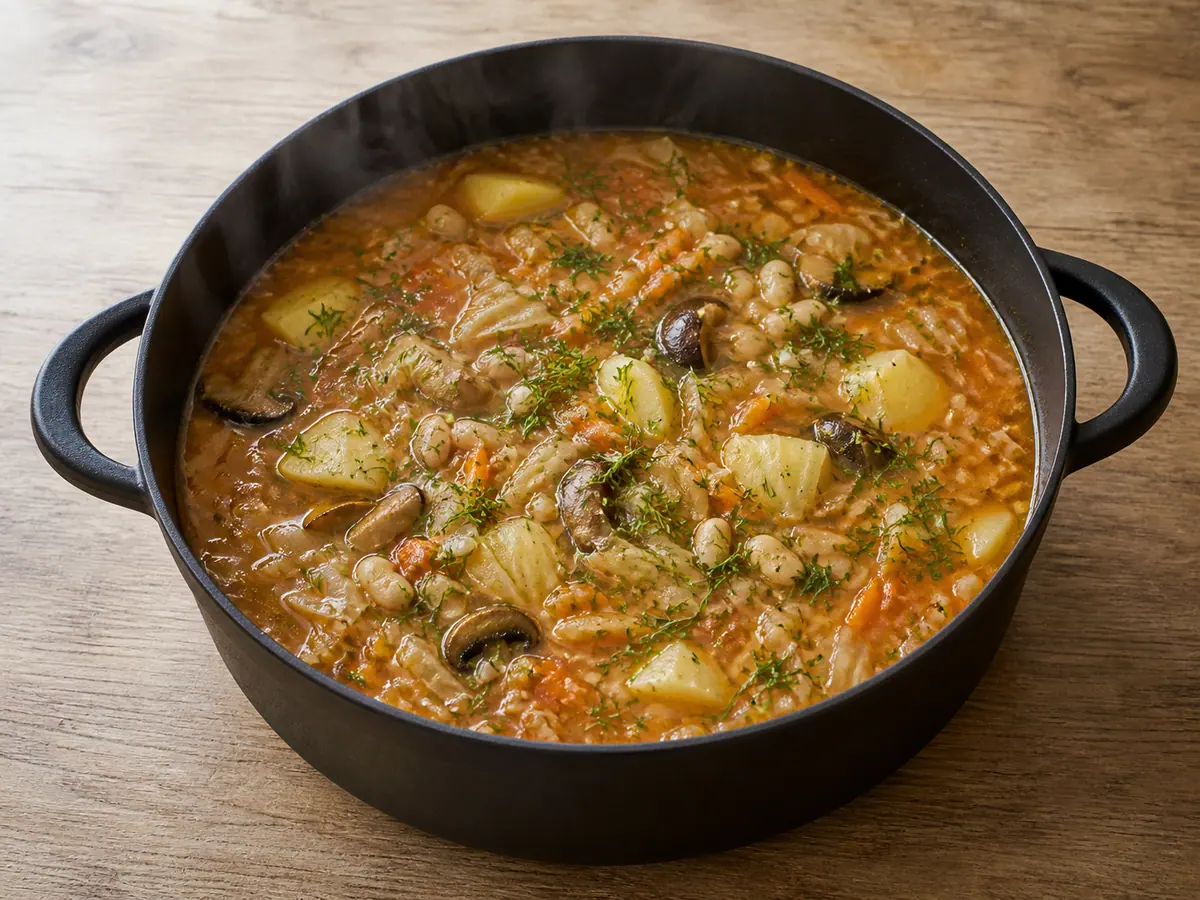 Warm the beans and finish with garlic and dill