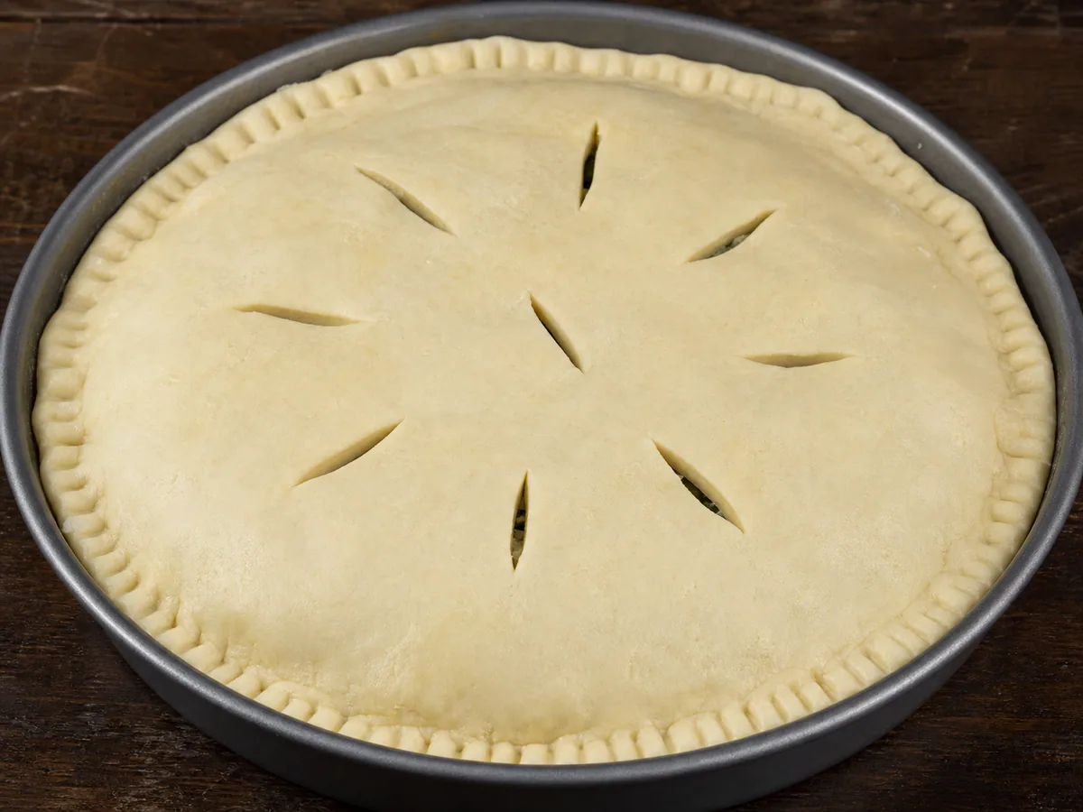 Line, fill, and seal the pie during preparation