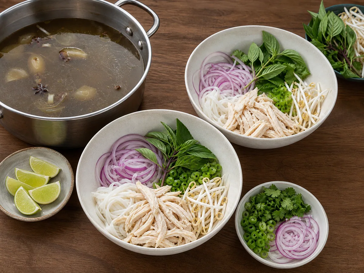 Assemble and serve the pho during preparation