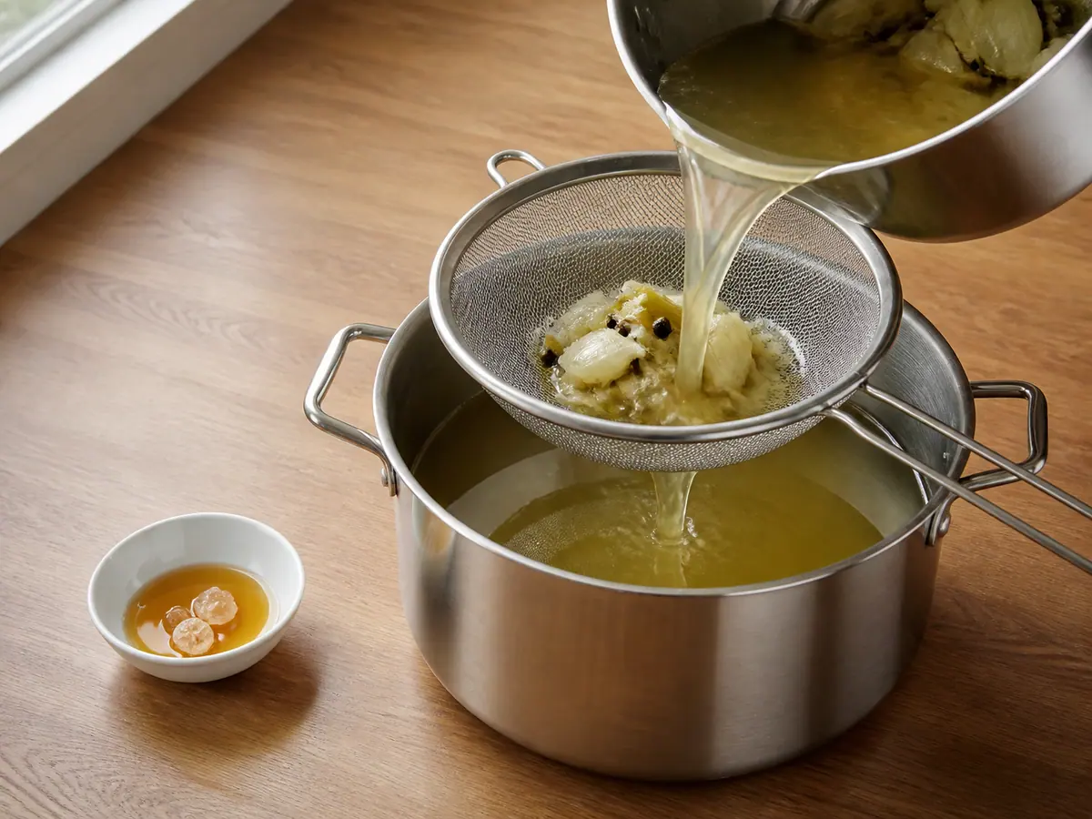 Strain and balance the broth