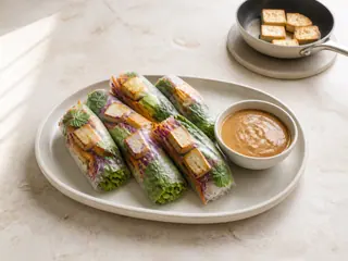 Rollitos vietnamitas frescos de tofu con salsa de maní