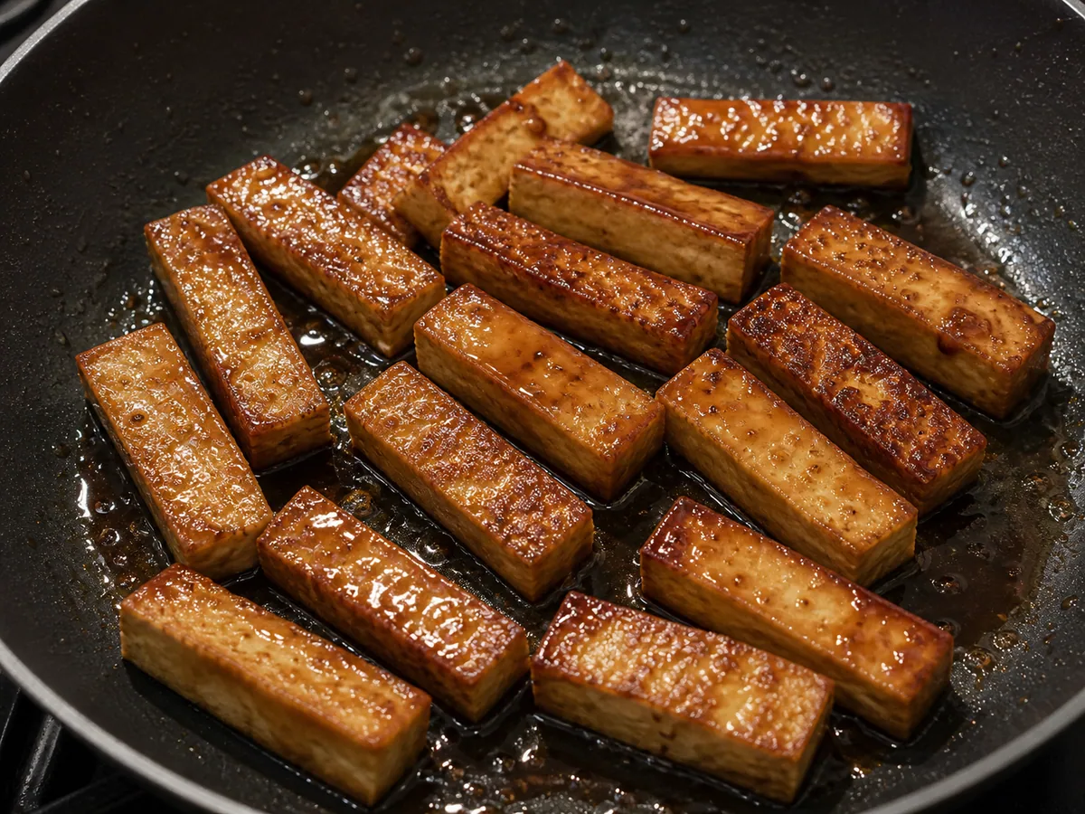 Brown and glaze the tofu during preparation