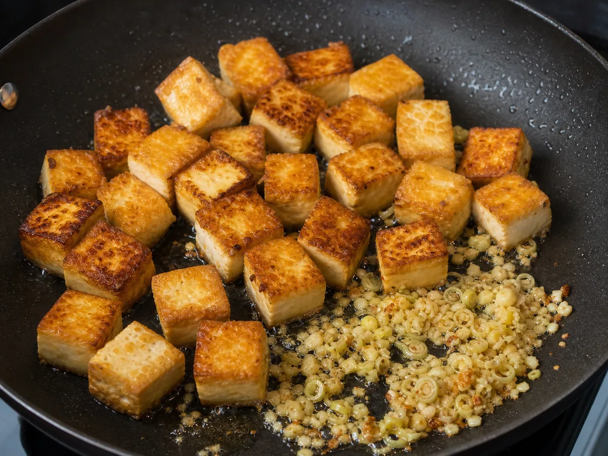 Coat and crisp the tofu during preparation